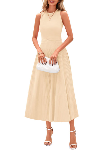 Women's Sleeveless A-Line Pleated Midi Cocktail Dress
