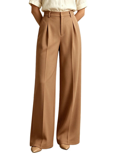 Women's High-Waisted Wide-Leg Work Trousers with Pockets