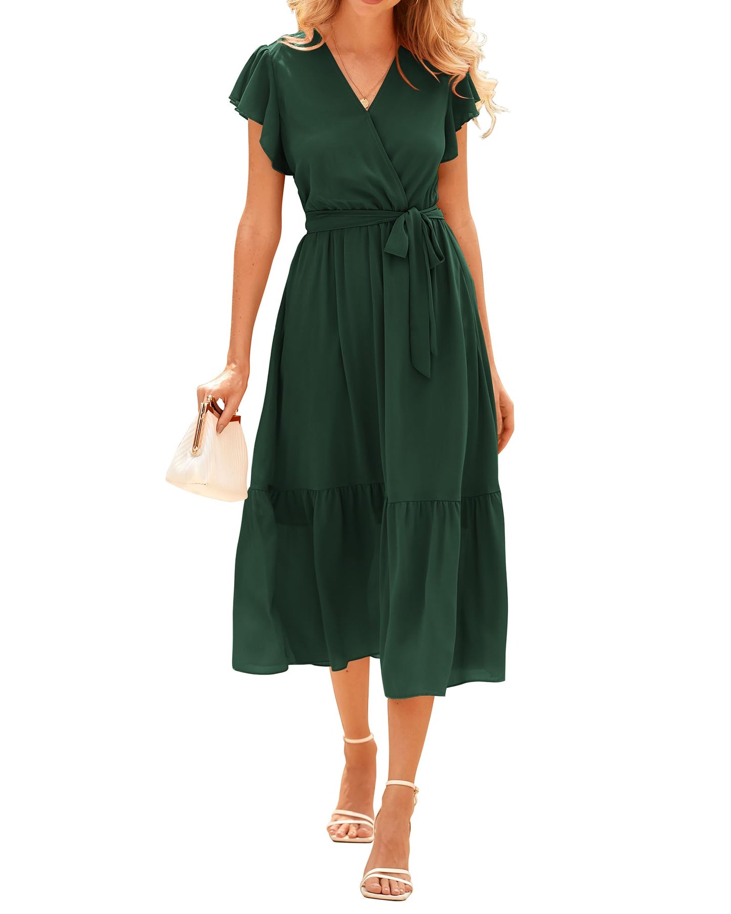 Women's Bohemian Floral Wrap V-Neck A-Line Midi Dress