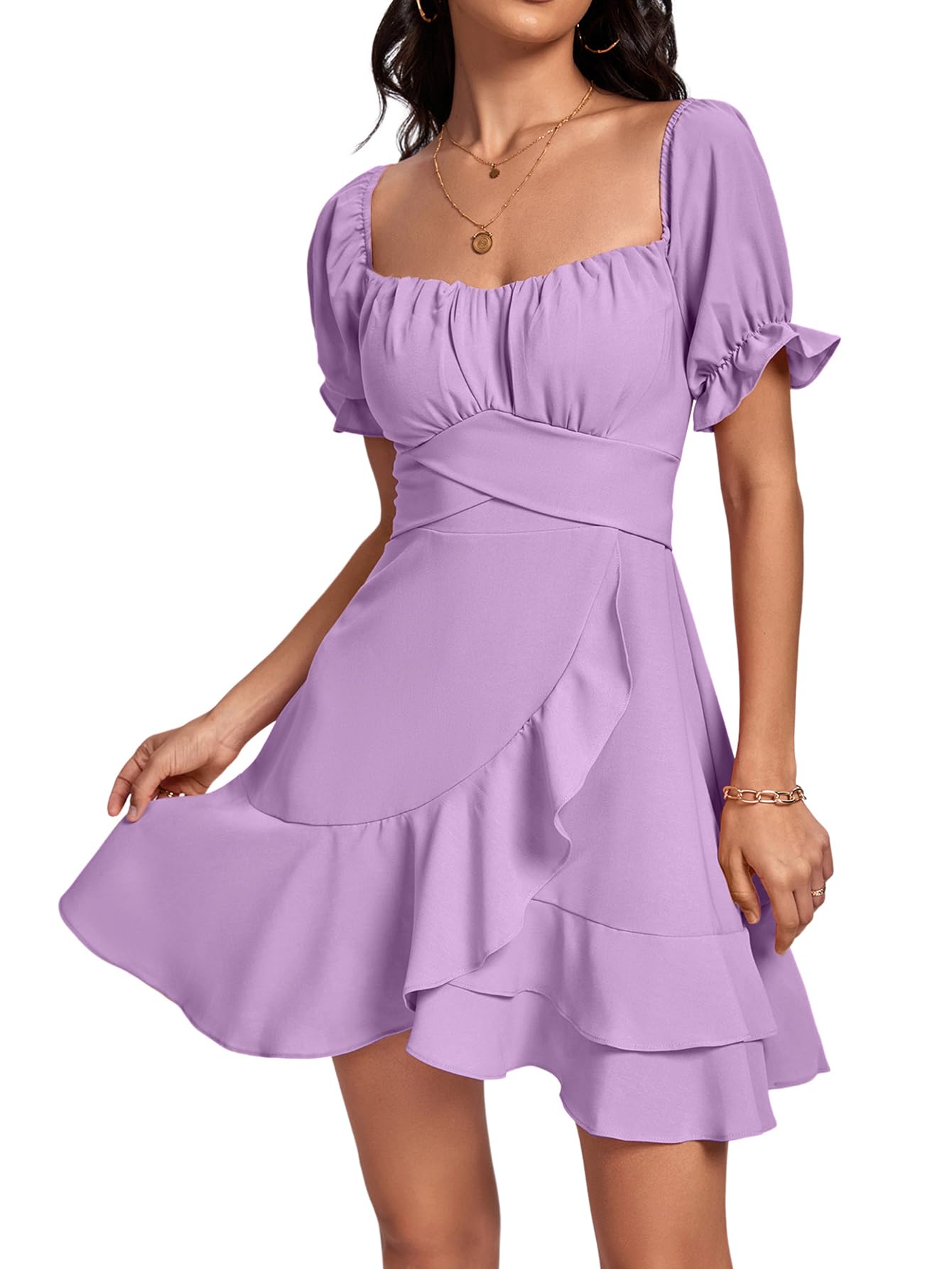Square Neck Off-Shoulder Ruffle A-Line Mini Dress
