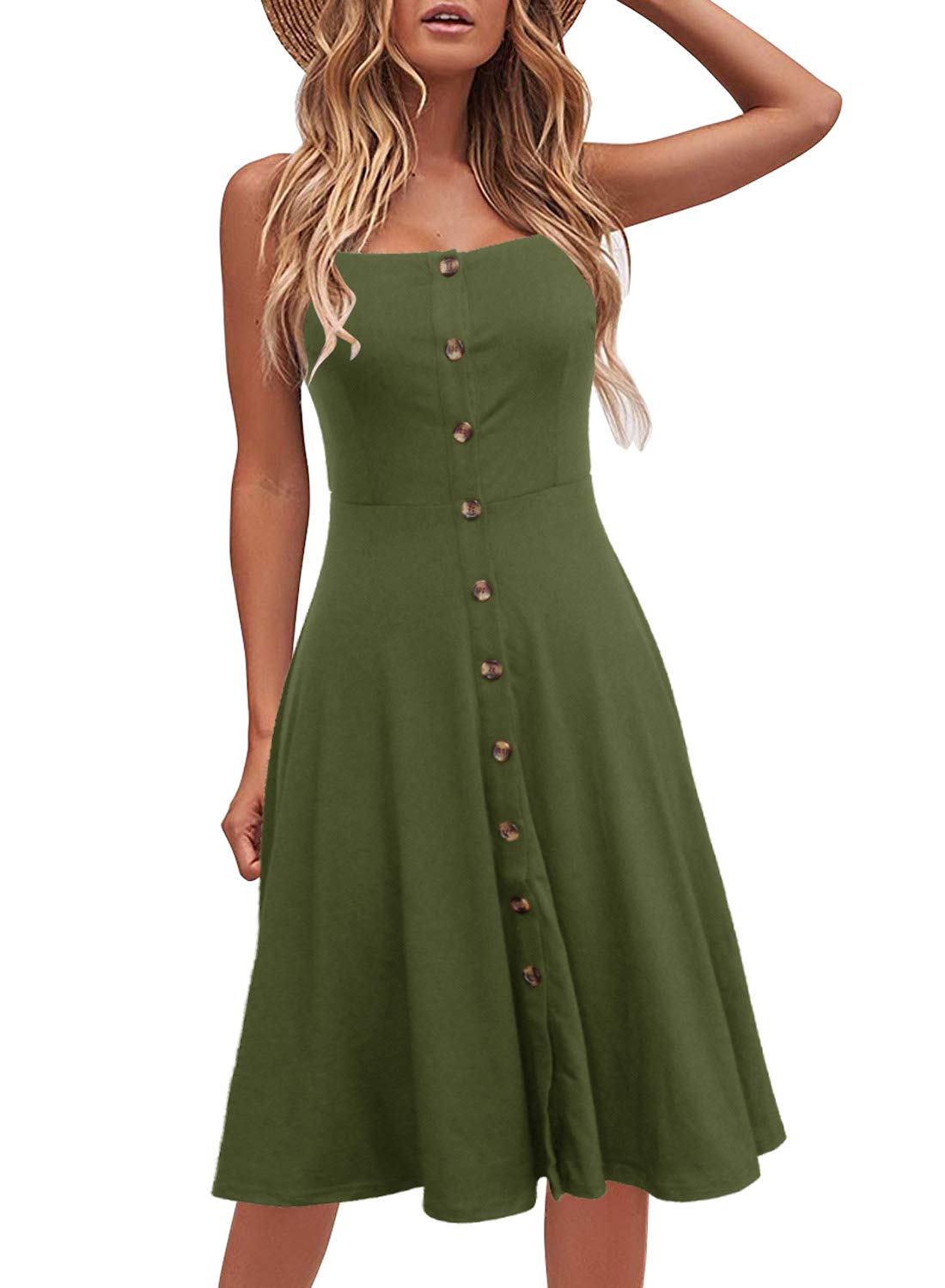 Women's Cotton A-Line Button Down Midi Sundress