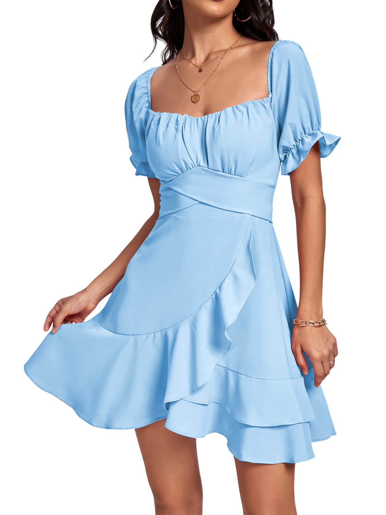 Square Neck Off-Shoulder Ruffle A-Line Mini Dress