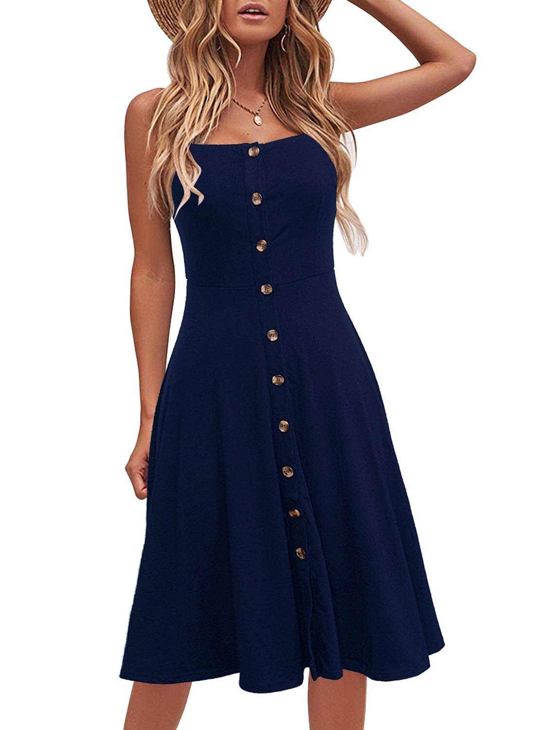 Women's Cotton A-Line Button Down Midi Sundress