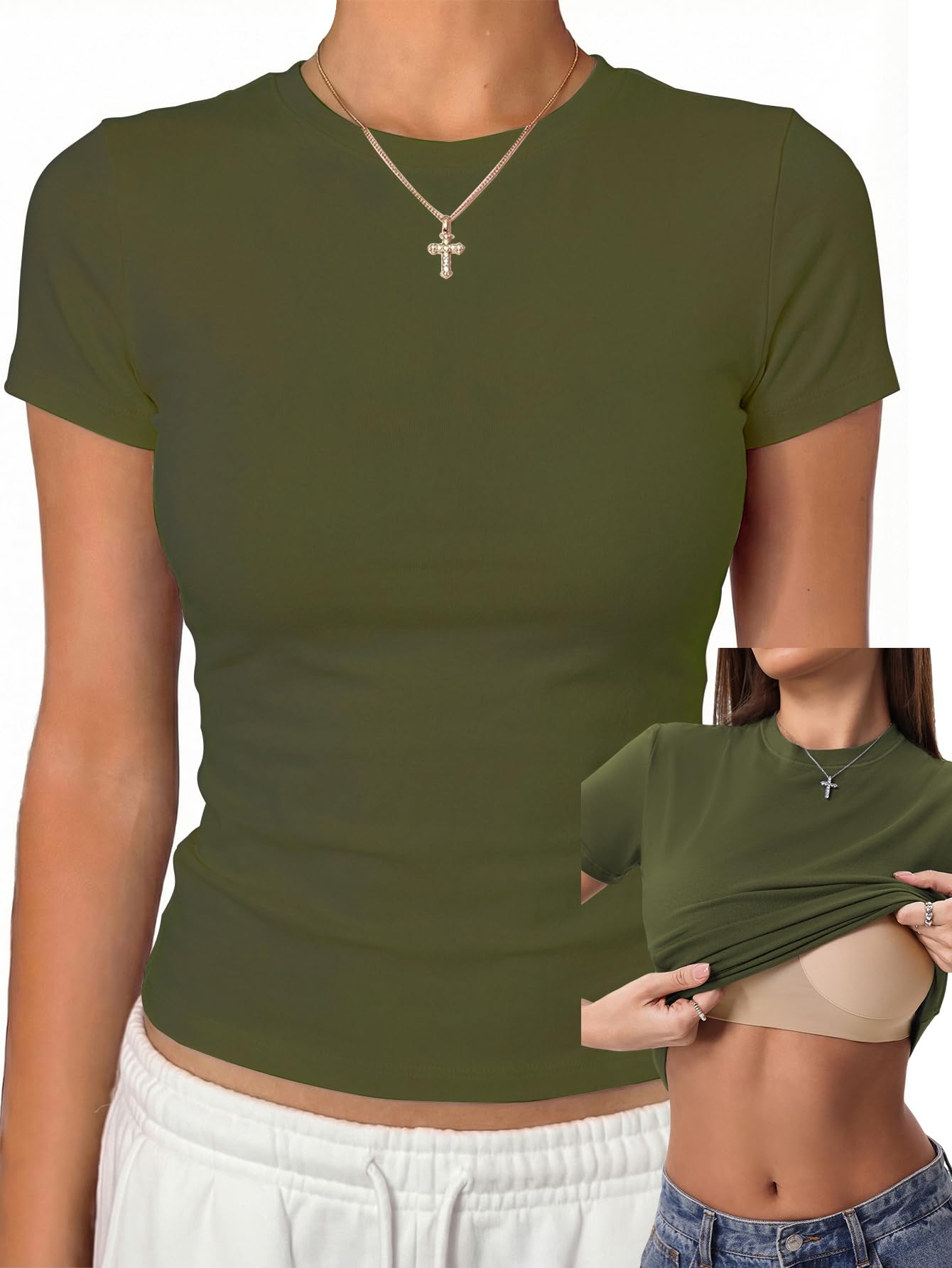 Cotton Jersey Built-In Bra Fitted Everyday T-Shirt
