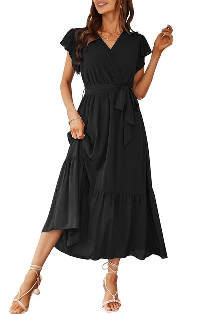 Women's Floral Wrap V-Neck Ruffle Boho Maxi Dress