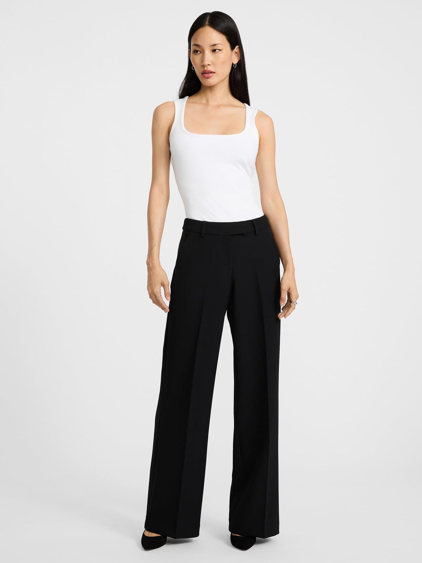 Women's Mid-Rise Relaxed Straight Stretch Trouser Pants