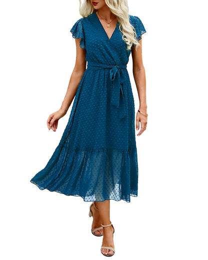 Women's Bohemian Floral Wrap V-Neck A-Line Midi Dress