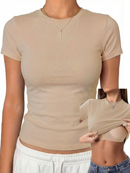 Cotton Jersey Built-In Bra Fitted Everyday T-Shirt