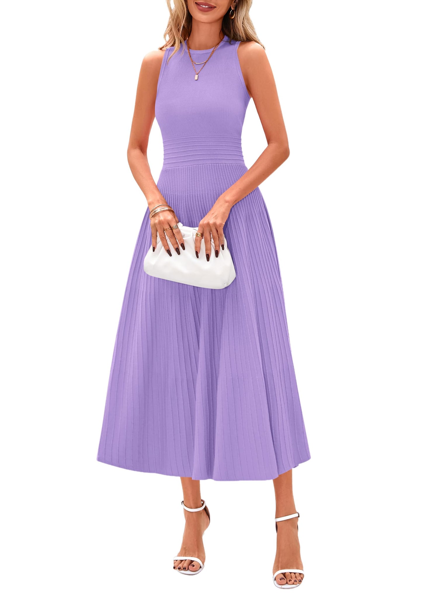 Women's Sleeveless A-Line Pleated Midi Cocktail Dress