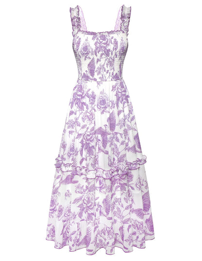 Women's Floral Smocked Cottagecore Flowy Sundress