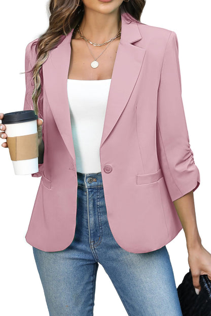 Women's Ruched 3/4 Sleeve Slim Fit Blazer Jacket