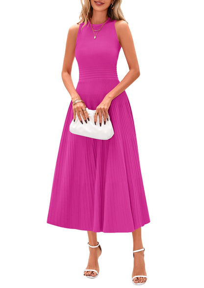 Women's Sleeveless A-Line Pleated Midi Cocktail Dress