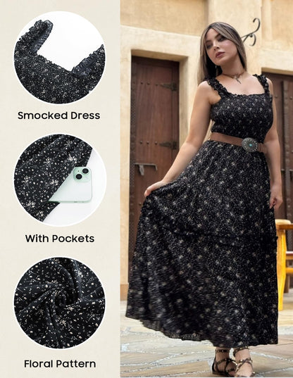 Women's Floral Smocked Cottagecore Flowy Sundress