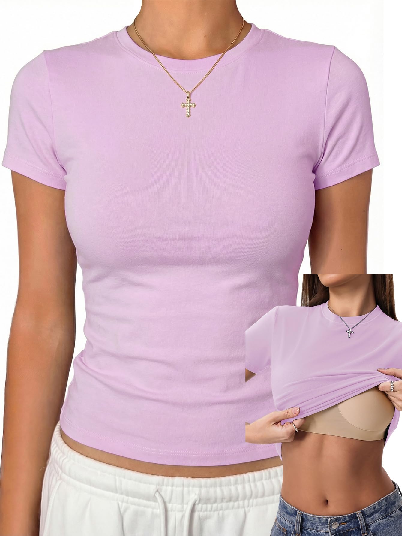 Cotton Jersey Built-In Bra Fitted Everyday T-Shirt