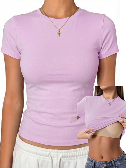 Cotton Jersey Built-In Bra Fitted Everyday T-Shirt