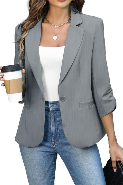 Women's Ruched 3/4 Sleeve Slim Fit Blazer Jacket