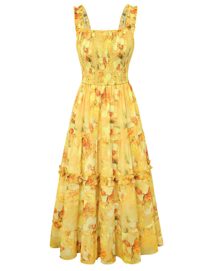 Women's Floral Smocked Cottagecore Flowy Sundress