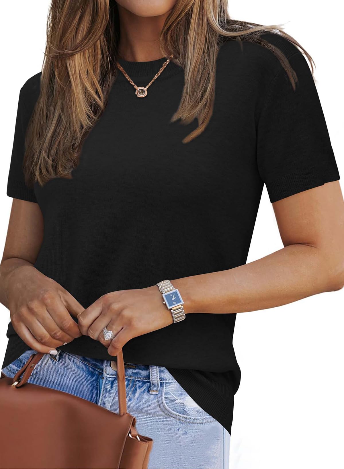 Lightweight Wool Blend Short Sleeve Business Casual Sweater