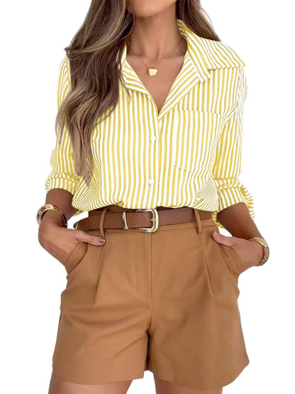 Striped Button-Down Long Sleeve Collared Work Shirt
