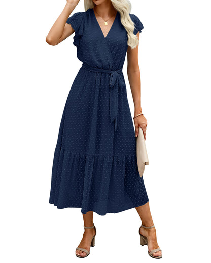 Women's Bohemian Floral Wrap V-Neck A-Line Midi Dress