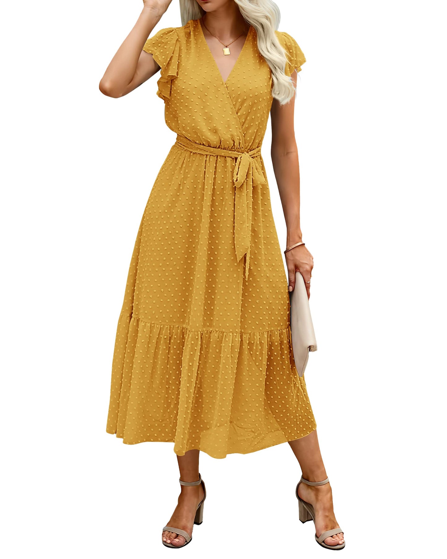 Women's Bohemian Floral Wrap V-Neck A-Line Midi Dress