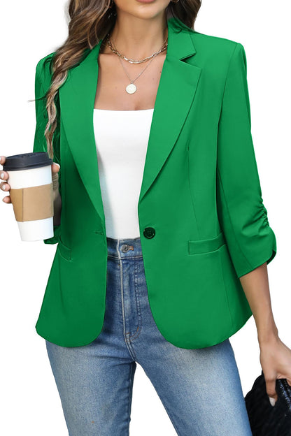 Women's Ruched 3/4 Sleeve Slim Fit Blazer Jacket