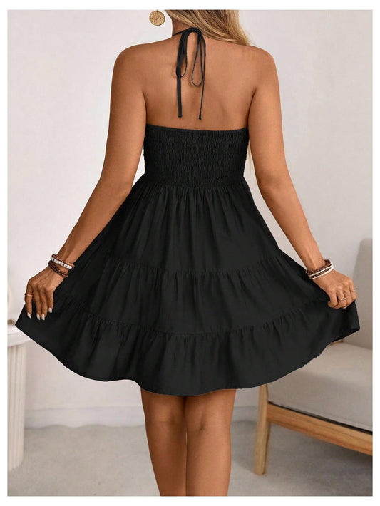 Women's Halter Backless A-Line Ruffle Mini Sundress