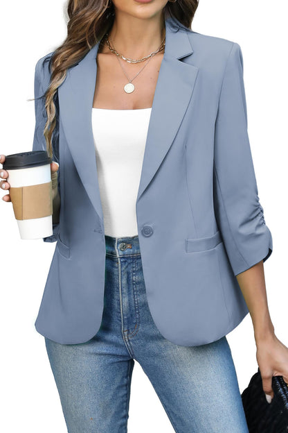Women's Ruched 3/4 Sleeve Slim Fit Blazer Jacket