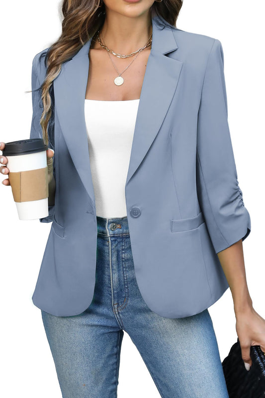 Women's Ruched 3/4 Sleeve Slim Fit Blazer Jacket
