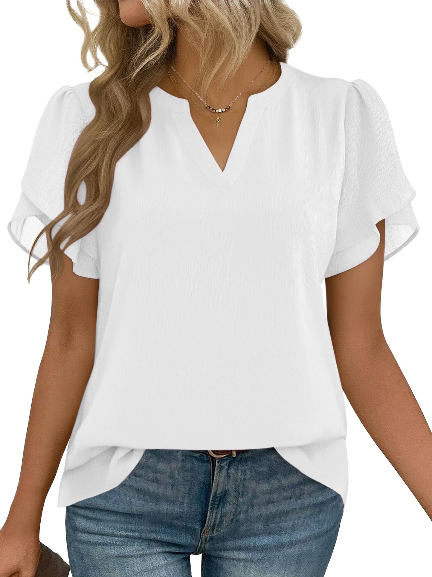 Short Sleeve V-Neck Chiffon Business Casual Blouse