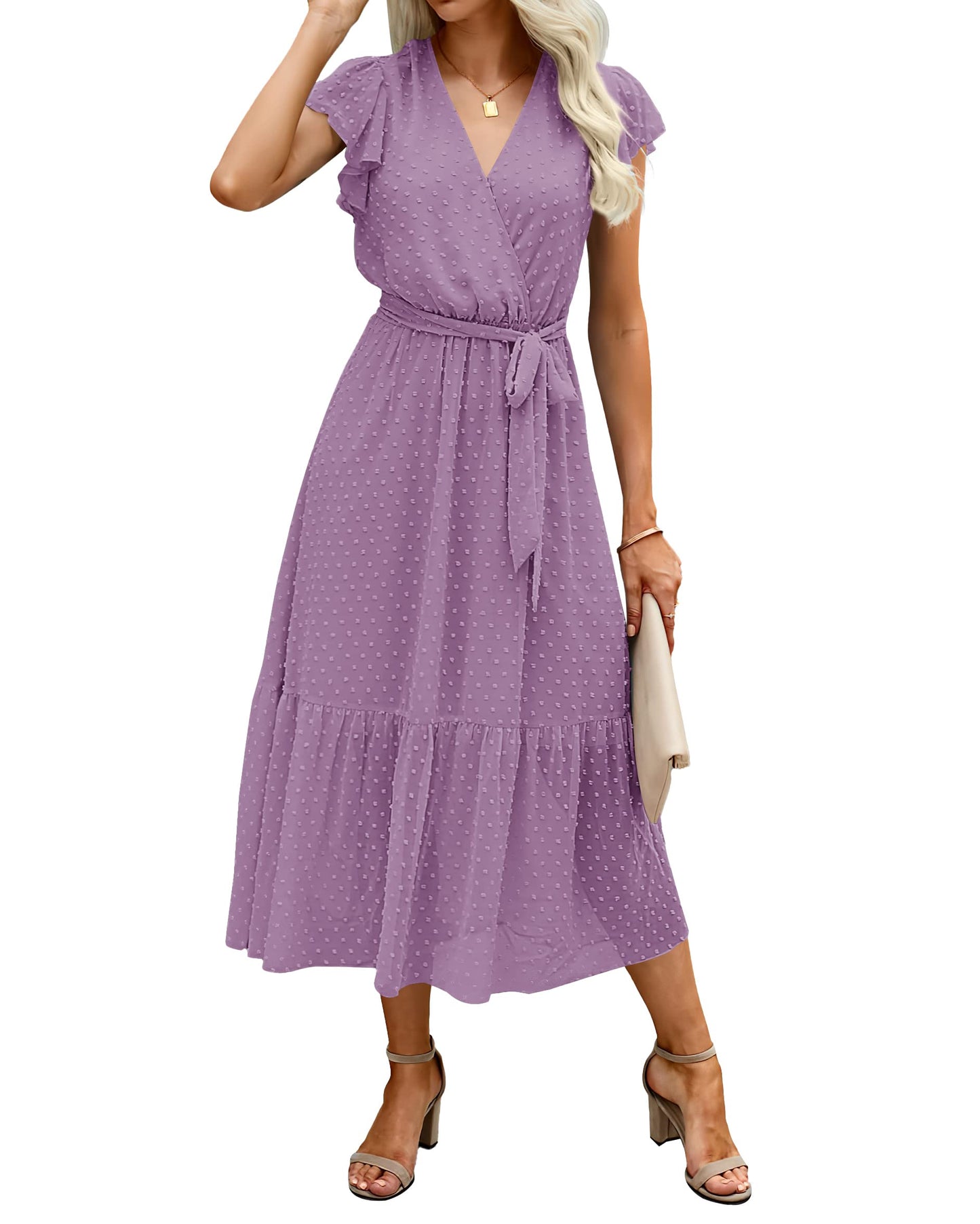 Women's Bohemian Floral Wrap V-Neck A-Line Midi Dress