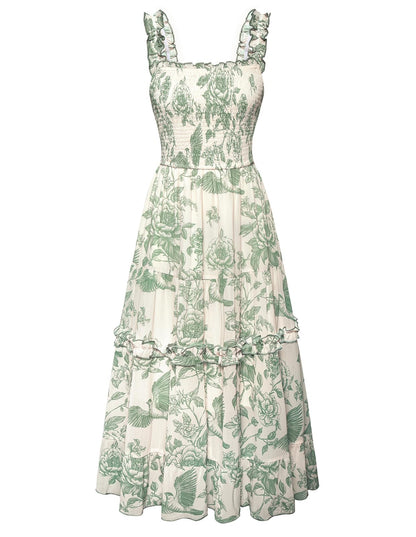 Women's Floral Smocked Cottagecore Flowy Sundress