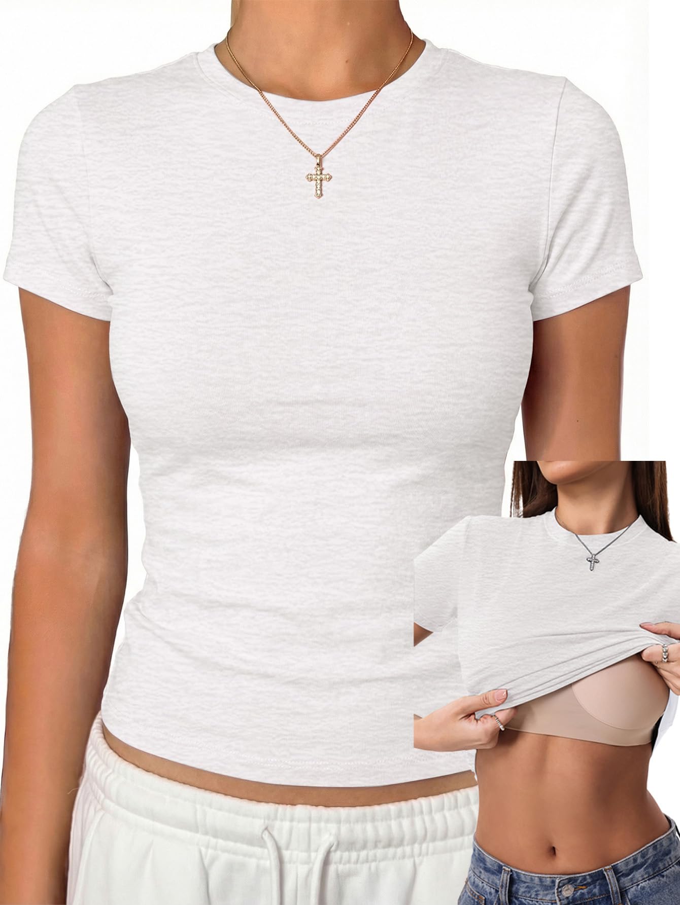 Cotton Jersey Built-In Bra Fitted Everyday T-Shirt