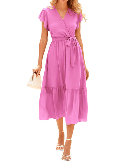 Women's Bohemian Floral Wrap V-Neck A-Line Midi Dress