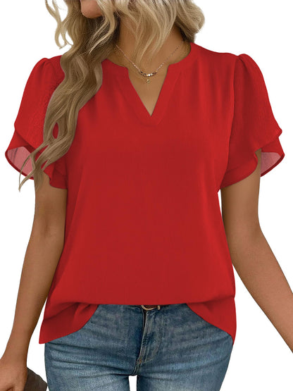 Short Sleeve V-Neck Chiffon Business Casual Blouse