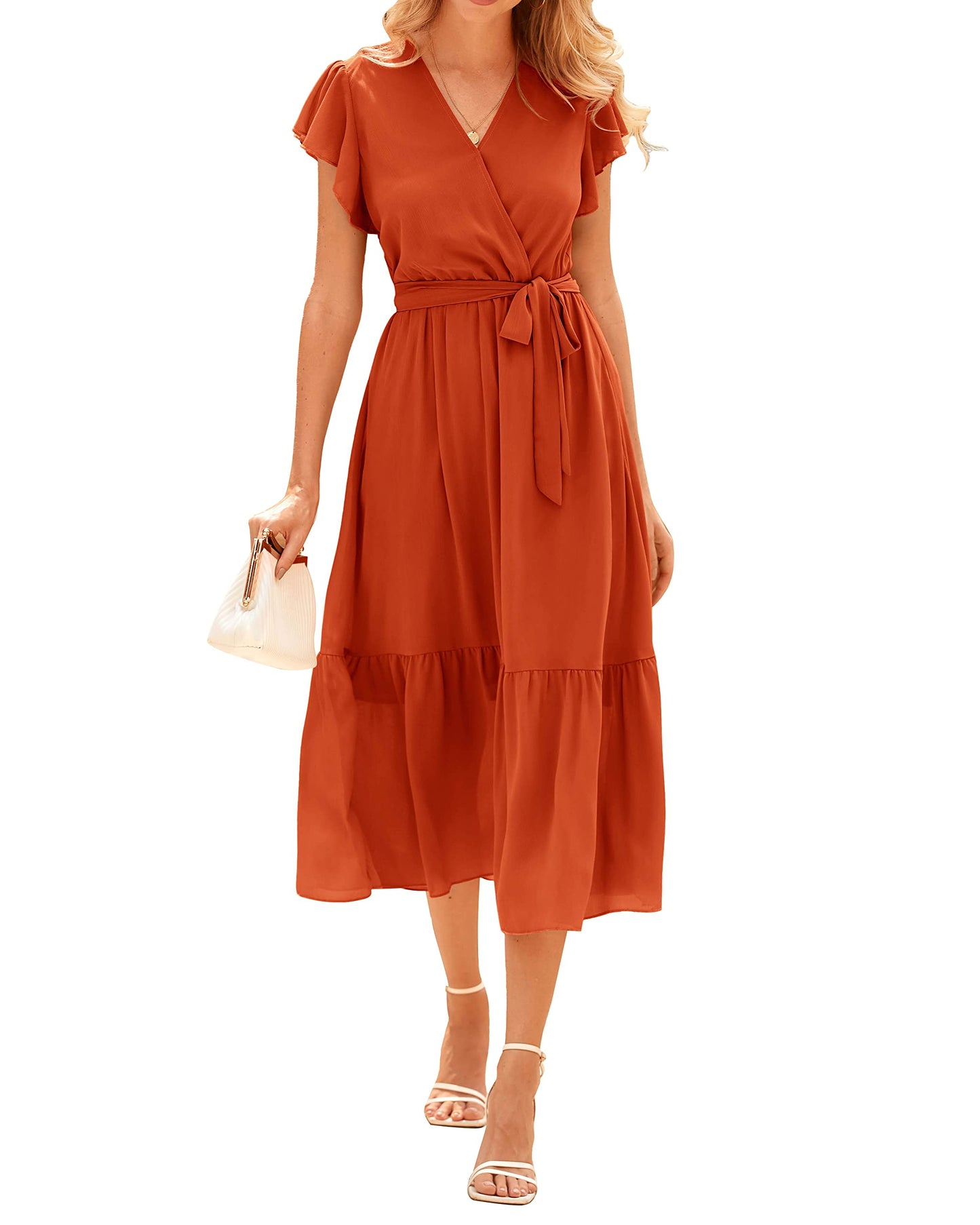 Women's Bohemian Floral Wrap V-Neck A-Line Midi Dress