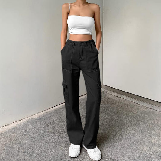 High-Waisted Baggy Wide Leg Cargo Pants with 6 Pockets