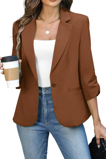 Women's Ruched 3/4 Sleeve Slim Fit Blazer Jacket