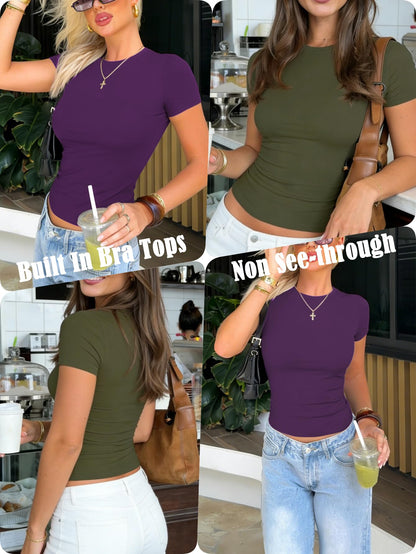 Cotton Jersey Built-In Bra Fitted Everyday T-Shirt