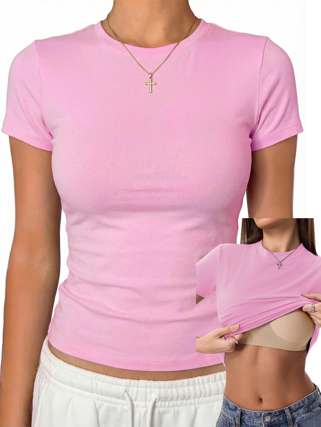 Cotton Jersey Built-In Bra Fitted Everyday T-Shirt
