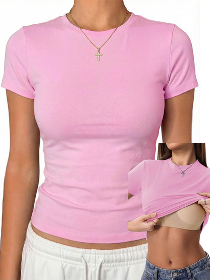 Cotton Jersey Built-In Bra Fitted Everyday T-Shirt
