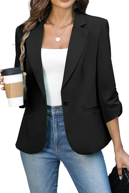Women's Ruched 3/4 Sleeve Slim Fit Blazer Jacket