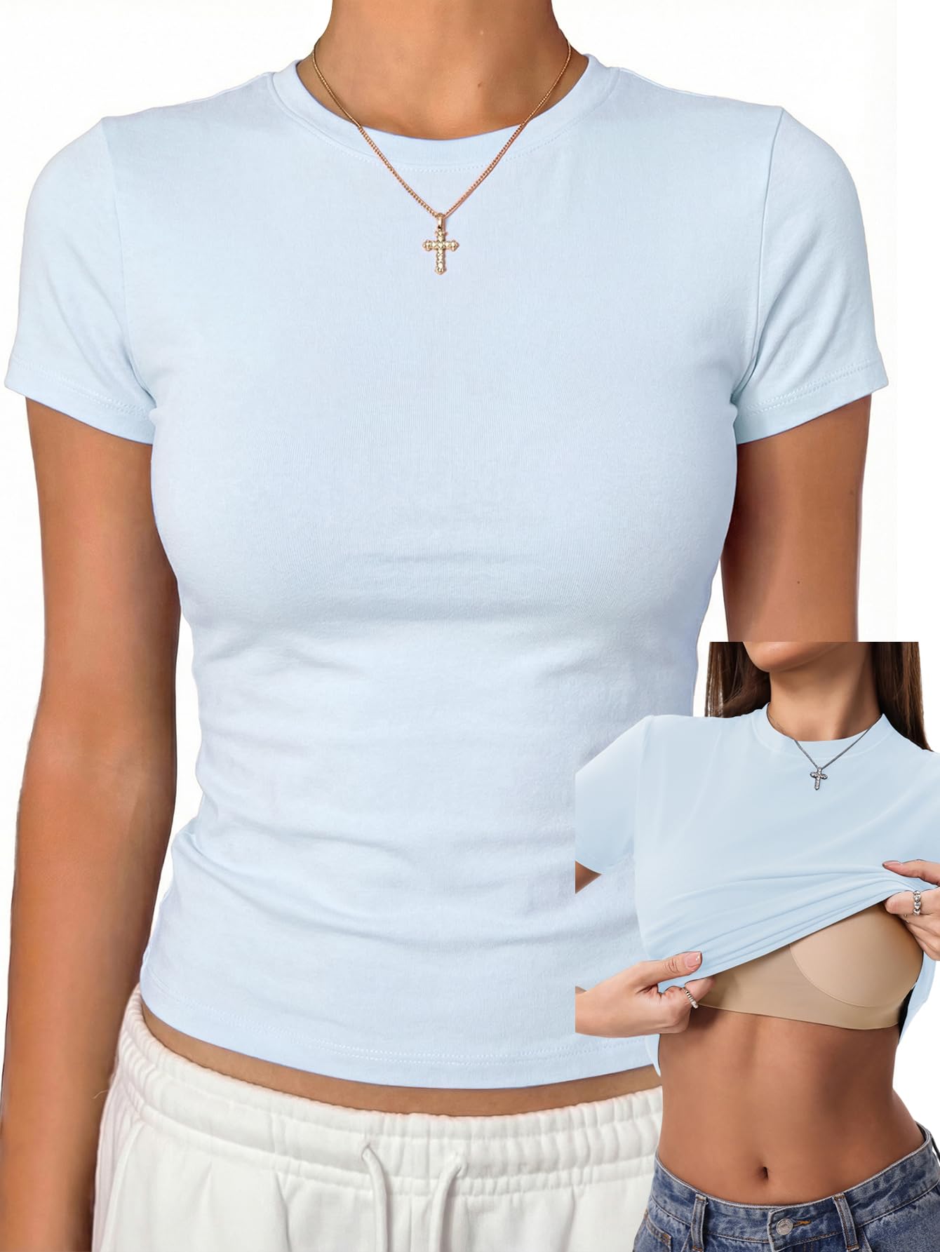 Cotton Jersey Built-In Bra Fitted Everyday T-Shirt