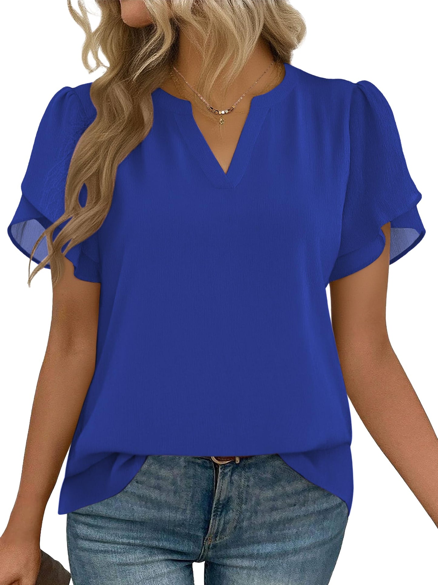 Short Sleeve V-Neck Chiffon Business Casual Blouse