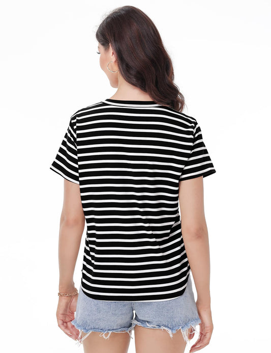 Cotton Striped Short Sleeve Crew Neck Casual T-Shirt