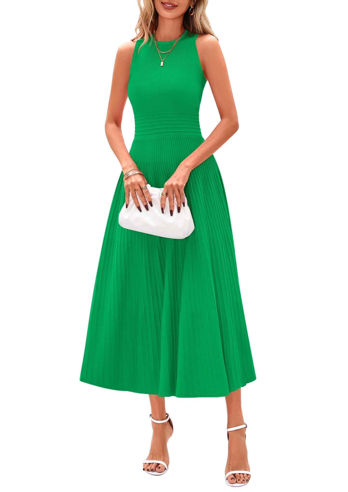Women's Sleeveless A-Line Pleated Midi Cocktail Dress