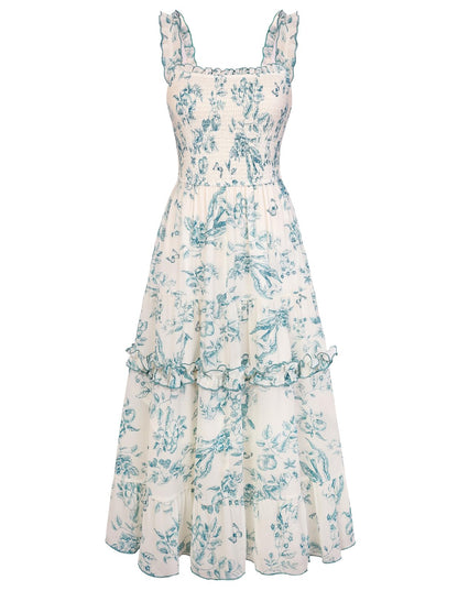 Women's Floral Smocked Cottagecore Flowy Sundress