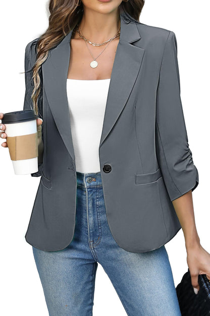 Women's Ruched 3/4 Sleeve Slim Fit Blazer Jacket
