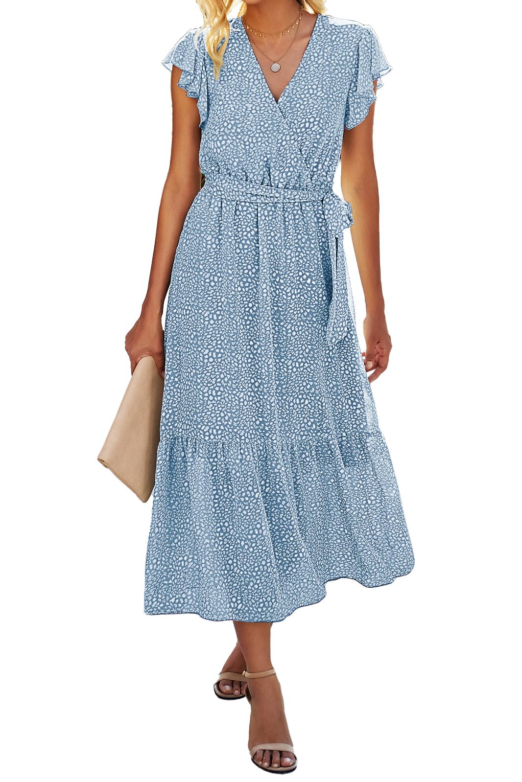 Women's Bohemian Floral Wrap V-Neck A-Line Midi Dress