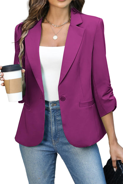 Women's Ruched 3/4 Sleeve Slim Fit Blazer Jacket